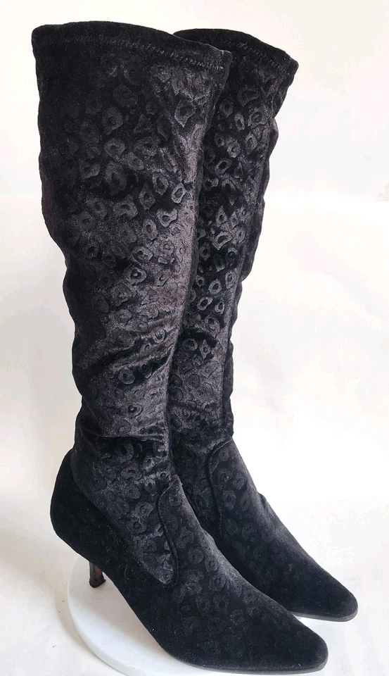 Donald J Pilner острый носок Luca эластичной черный бархат гепард печать ботинки 7,5 винтажный - Изображение 1 из 4