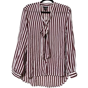 Cotton Express womens size 1X long sleeve striped sheer maroon ivory blouse NWT - Picture 1 of 10