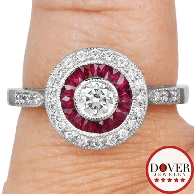 Anillo de compromiso Estate diamante 1,00 quilates rubí platino doble halo 6,0 gr sin precio base Foto 1 de 4