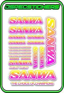 SANWA RC RADIO CONTROL STICKERS MT4 M12 SERVO RX TX CAR BUGGY RACE YELLOW PINK W - Picture 1 of 8