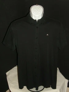 J.Lindeberg  Solid Black 100% Cotton S/S Button Ft. Shirt Sz. M Slim Fit - Picture 1 of 9