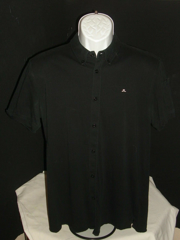 J.Lindeberg  Solid Black 100% Cotton S/S Button Ft. Shirt Sz. M Slim Fit - Image 1 of 4