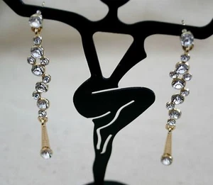 Schöne klare Kristall Design lange Ohrringe, Pfosten, Tropfen, goldfarben - Bild 1 von 2