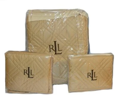 RALPH LAUREN Regent Almond FULL/ QUEEN QUILT SHAMS SET NEW $685 Cotton Sateen - Image 1 of 4