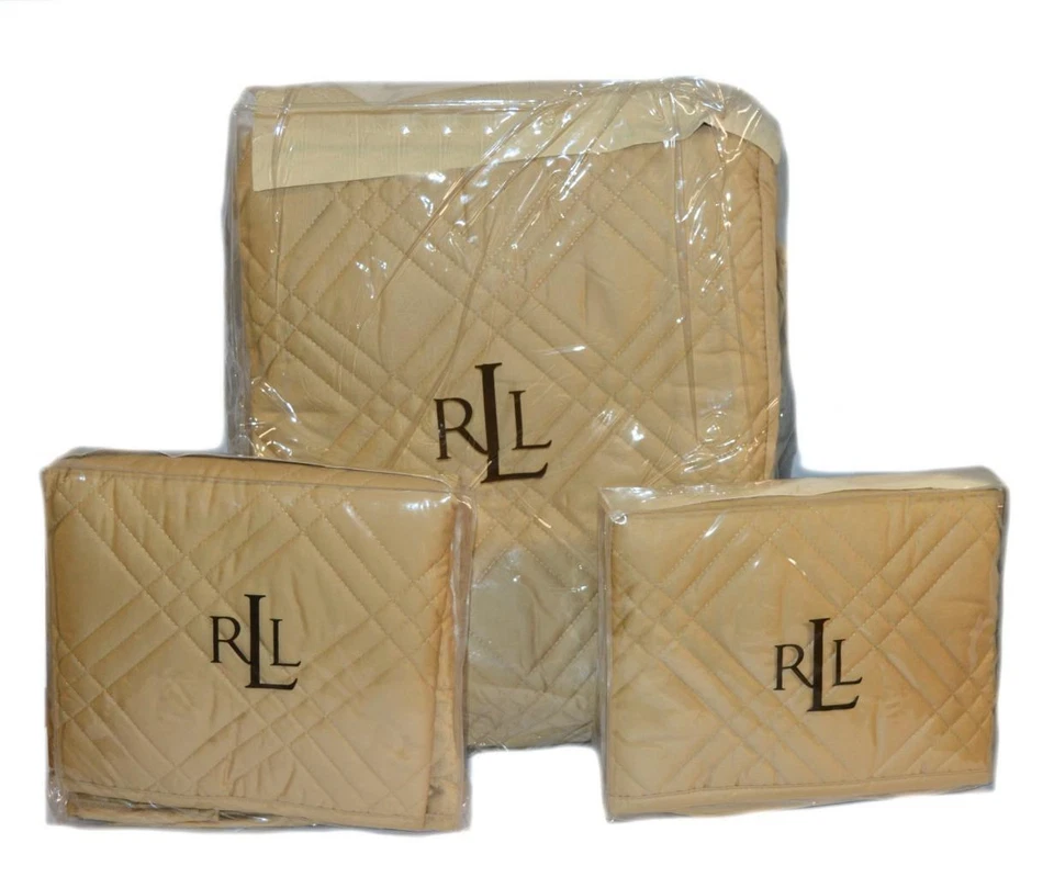 JUEGO DE FUNDAS COLCHA COMPLETA/QUEEN RALPH LAUREN Regent Almond NUEVO $685 algodón satén Foto 1 de 4