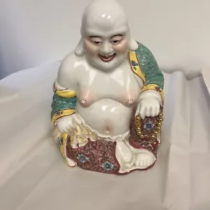 Large vintage antique happy smiling China Chinese porcelain Buddha - Picture 1 of 15