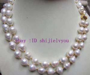 2 row 11-13mm AAA++ natural white Australian south sea pearl necklace 14K 19-20” - Picture 1 of 4
