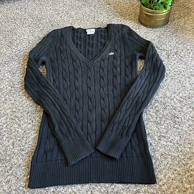 Vintage Lacoste Sweater Womens 36 US Small Pullover Cable Knit Black V-neck - Image 1 of 4