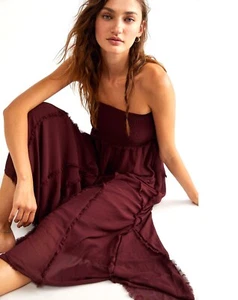 Free People Georgina Convertible Maxi Skirt Midi Dress Chiffon Wine Plum S NEW - Picture 1 of 6