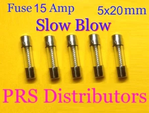 Fuse 15A 250V 5X20mm SLOW BLOW Glass Fuse 15 Amp 250 Volt 5 pieces USA SELLER - Picture 1 of 2