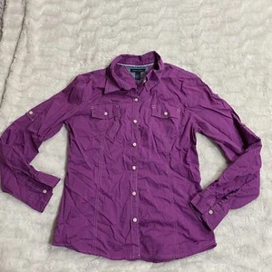 Tommy Hilfiger Womens Purple 100% Cotton Long Sleeve Button Up Shirt Size Medium - Picture 1 of 8