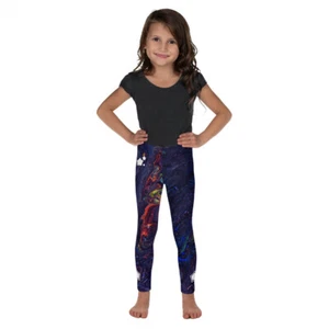 All Over Print Kid's Leggings - Abstract Painted Design with white stars - Picture 1 of 29