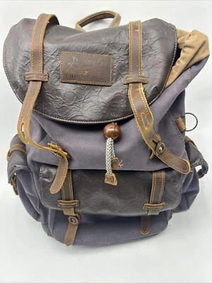 WAY ONE Premium Canvas and Leather Backpack Men Vintage Carry on -BROWN PURPLE - Image 1 of 4
