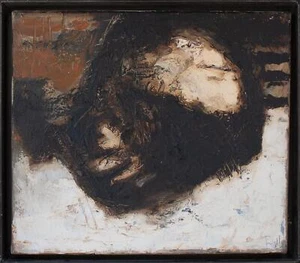 Lutz Friedel Kopf Abstrakt Öl Bitumen signiert gerahmt Leinwand 1991 - Bild 1 von 5