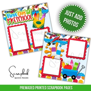 First Day of Preschool Scrapbook Pages PRINTED Premade Scrapbook Quick Pages 142 - Picture 1 of 8