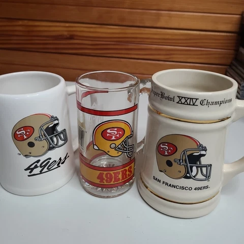 3 San Francisco 49ers Large Beer Mug Stein NFL Super Bowl XXIV VTG Lot Souvenir Cover