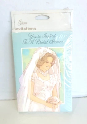 Juego De 8 Invitaciones De Ducha Novia Gibson Años 60 De Colección con Sobres Nuevo De Lote Antiguo Foto 1 de 2