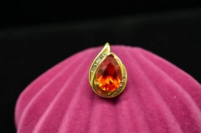 10K Yellow Gold Pear Cut Orange Sapphire Single Stud Earring -just one - Image 1 of 4