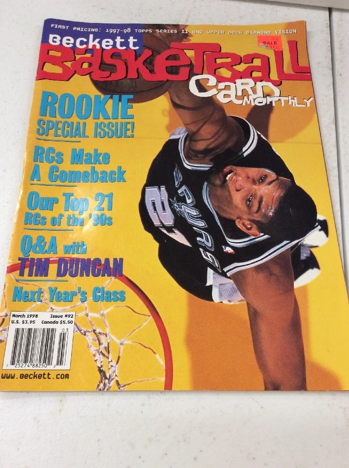 Beckett Basketball Magazine Monthly Price Tim Duncan March 1998 - Image 1 of 4