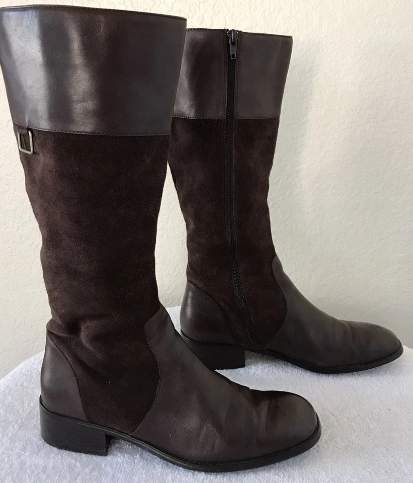 Coldwater Creek Women’s Brown Leather And Suede Knee-high Boots Sz 10M Side Zip - Image 1 of 4