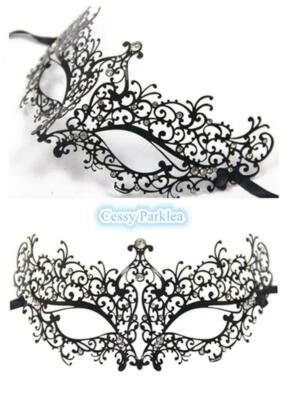 Venetian Carnival Black Women Masquerade Metal Hollow Carving Mask + Rhinestones - Image 1 of 4