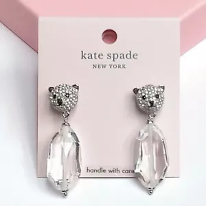 NWT Kate Spade ARCTIC FRIENDS POLAR BEAR Silver Plated Glass Stone Drop Earrings - Picture 1 of 6