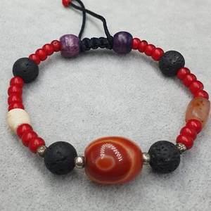 Red Natural Amazing Eye Carnelian Agate & Venetian Whiteheart Beads Bracelet - Picture 1 of 20