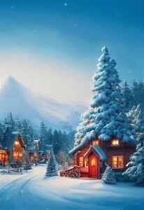 Schönes Winterhaus und Weihnachtsbaum auf dem Berg (193039035)
