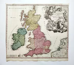 British Isles Great Britain Magna Britannia original antique map B Homann 1710 - Picture 1 of 5