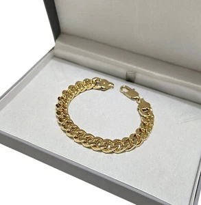 Mens 10mm Cuban Bracelet 9ct Gold XP 8inch Length - Picture 1 of 4