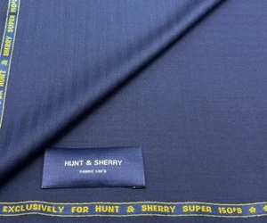Blue Herringbone Wool Blend Fabric Suiting Thobes Dishdasha 3.50m x 1.50m - Picture 1 of 5