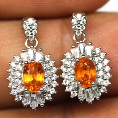 Pendientes de plata de ley 925 Fanta naranja granate espesartita y circonitas cúbicas Foto 1 de 4
