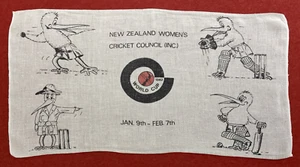 Vintage Tea Towel w 1982 New Zealand Women's Cricket World Cup Pattern Kitchen - Picture 1 of 7