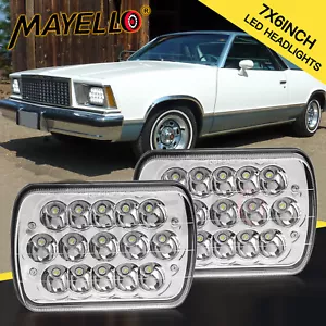 For Chevy Malibu 1978-81 El Camino Pair 5X7 7x6 LED Headlights Chrome Hi-Lo Beam - Picture 1 of 8