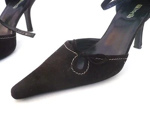 Escarpins ♥ MINELLI ♥ P 37 Pointure cuir daim noir chaussures ouverte à talon - Imagen 1 de 7