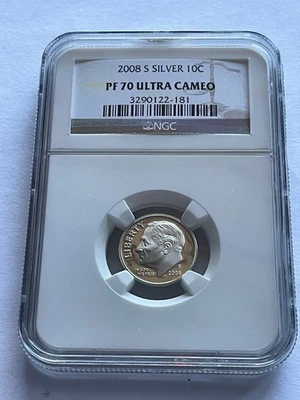 2008-S Roosevelt Dime SILVER Proof NGC PF70 Ultra Cameo Flawless Top Grade - Image 1 of 3