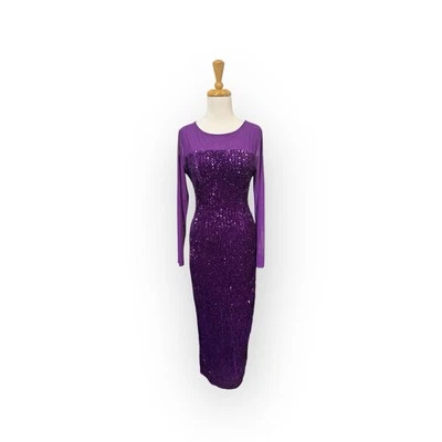 NEW Grace Karin Purple Sequin Maxi Dress Size S Small Long Sleeve - Image 1 of 4