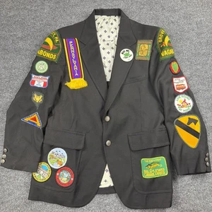 Vintage JC Penney Mens Patchwork Blazer Metal Buttons Pennsylvania Medium - Picture 1 of 12