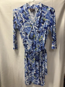 Dana Buchman Blue Floral Faux Wrap Dress with Belt Size M Ladies NWOT - Picture 1 of 8
