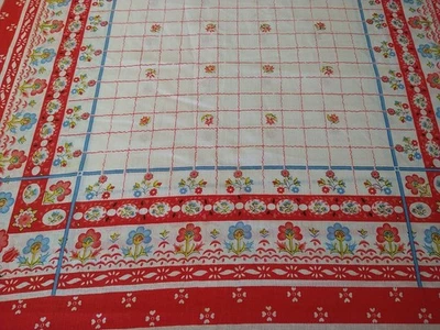 VTG Hearts & Floral FABRIC by Printempo Fabrics Red Blue 24x24" - Image 1 of 4