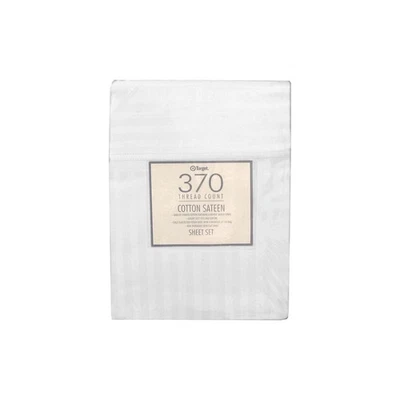 Juego de sábanas de satén de algodón blanco a rayas 370TC Foto 1 de 2