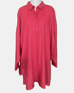 Neu mit Etikett $ 198 Eileen Fisher klassisches Tunika-langes Shirt Bio-Leinen Kragen 2X pink - Bild 1 von 11