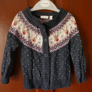 JoJo Maman Bebe Girls' Cardigan, Age 12-18 months, Navy Blue, Reindeer Pattern - Picture 1 of 3