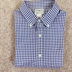 LL Bean Men's Kennebunk Wrinkle Free Traditional Fit Blue Check Shirt Large Tall - Picture 1 of 11