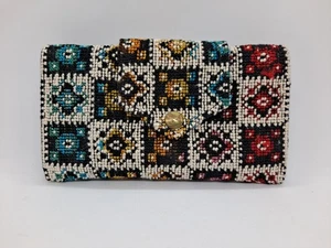 Vintage Gobelin Carpetbag Geldbörse Dreifachfaltung Portemonnaie Geometrisches Muster - Bild 1 von 11