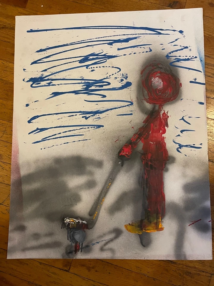 Original poster art by Ody West painting 22x28 golf golfer graffiti street art - Image 1 of 1