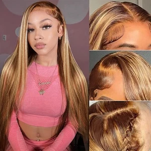 Peluca frontal de encaje resaltado Ombre de 20 pulgadas cabello humano 13x4 Ombre HD encaje frontal con... - Imagen 1 de 6