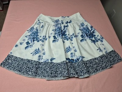 Womens Rue 21 Cotton Floral Skirt White/Blue~L - Image 1 of 4