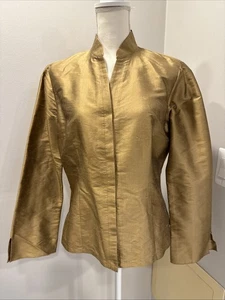 ALLISON TAYLOR Women's Gold Silk Button Down Blouse Size Large - Picture 1 of 7