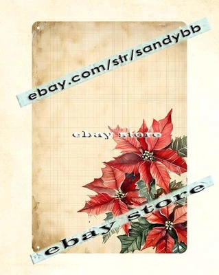 Letrero de hojalata con borde de pascua a cuadros arte floral clásico navideño Foto 1 de 4